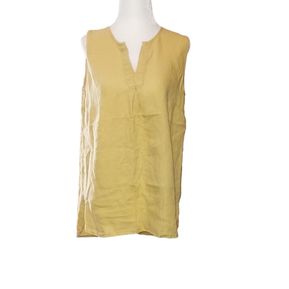 Ellen Tracy Mini Dress Sp 100% Linen Yellow Sleeveless